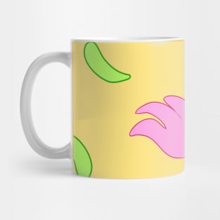 Background illustration yellow, with flowers, green leaves, plant, botany, decorative design pattern Mug